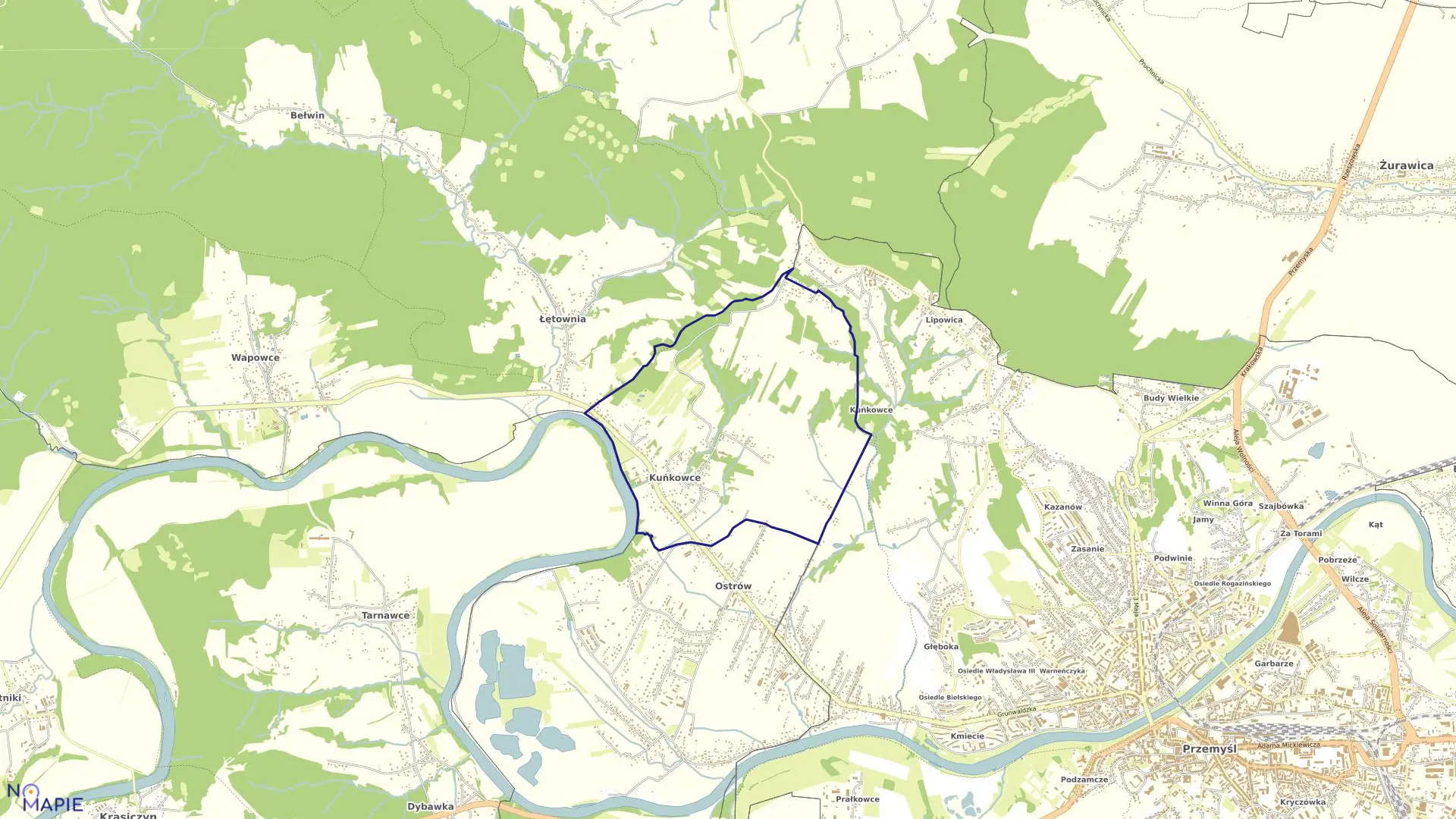 Mapa obrębu Kuńkowce w gminie Przemyśl