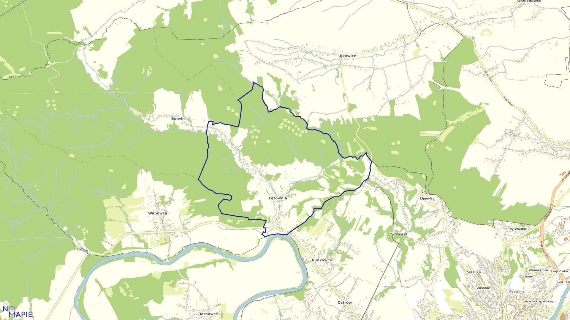 Mapa obrębu Łętownia w gminie Przemyśl