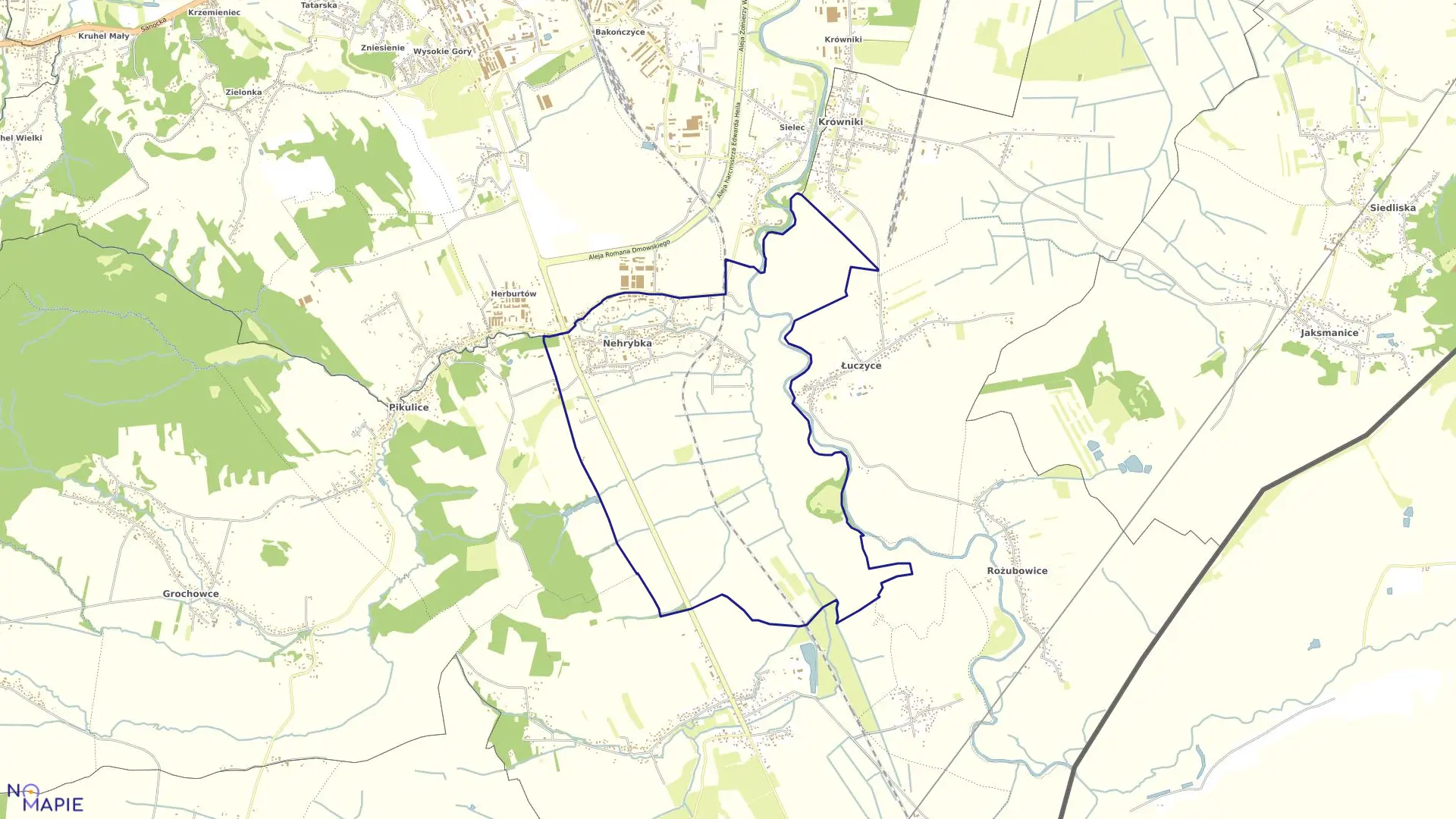 Mapa obrębu Nehrybka w gminie Przemyśl