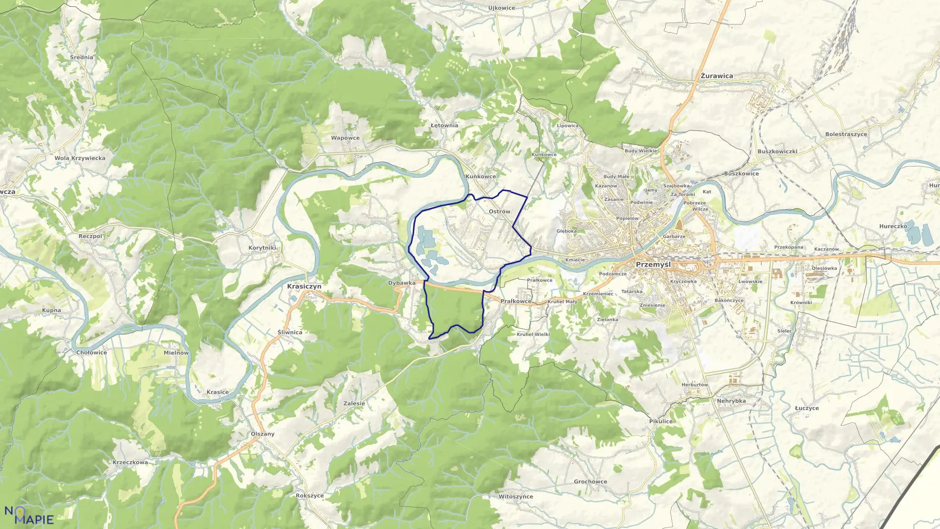 Mapa obrębu Ostrów w gminie Przemyśl
