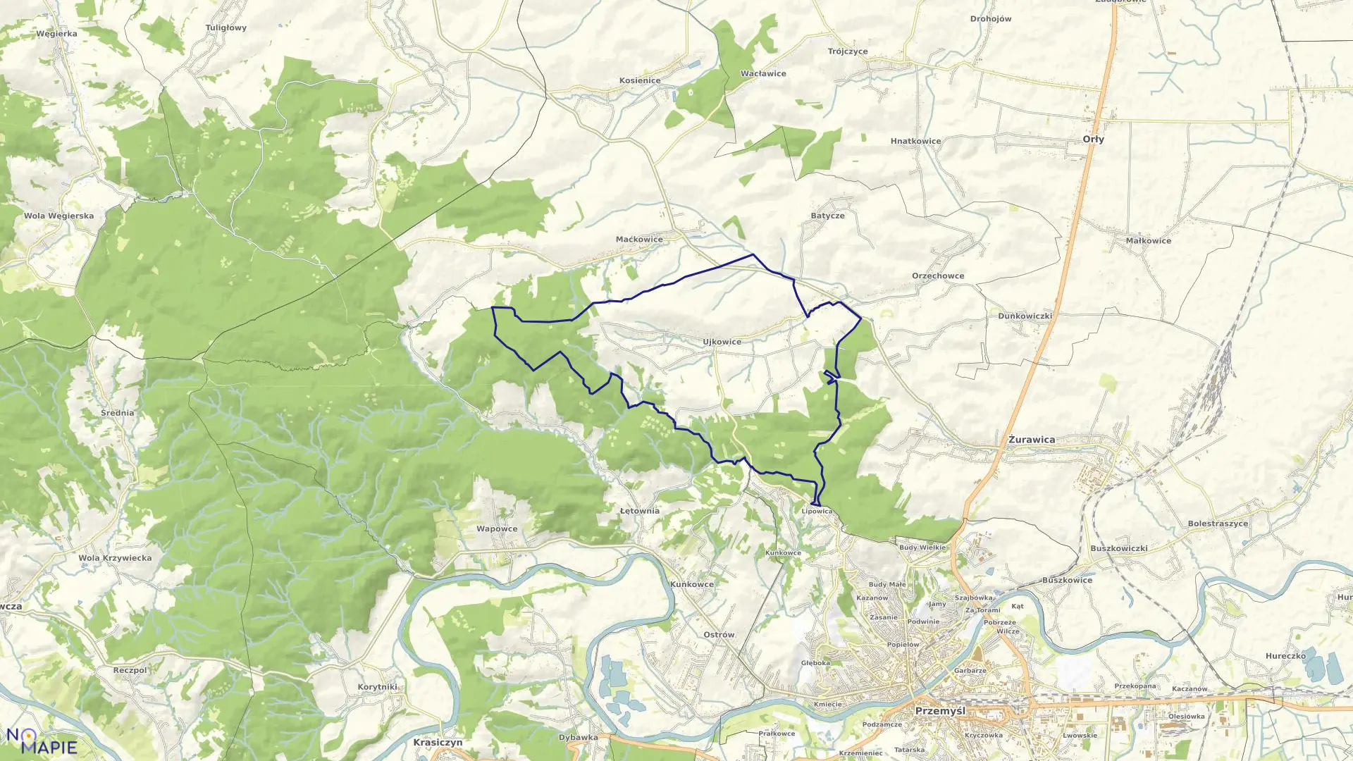 Mapa obrębu Ujkowice w gminie Przemyśl