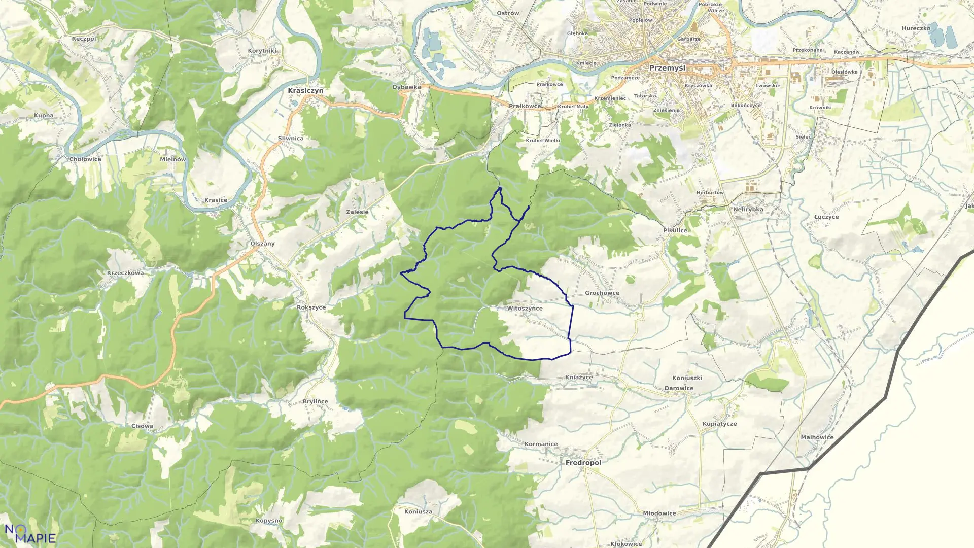 Mapa obrębu Witoszyńce w gminie Przemyśl